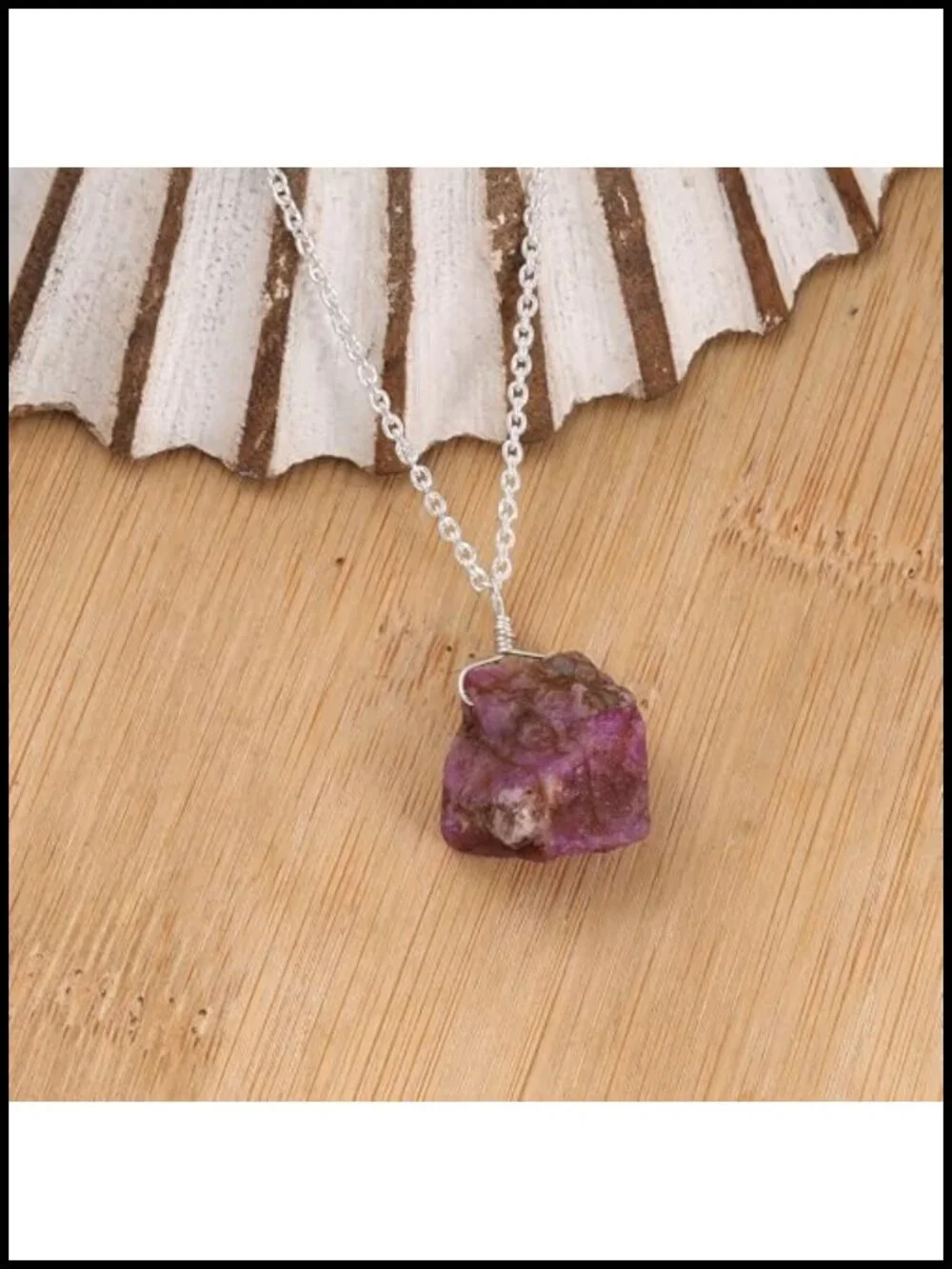 Natural Raw Ruby Pendant Necklace with Silver Plated Adjustable Chain